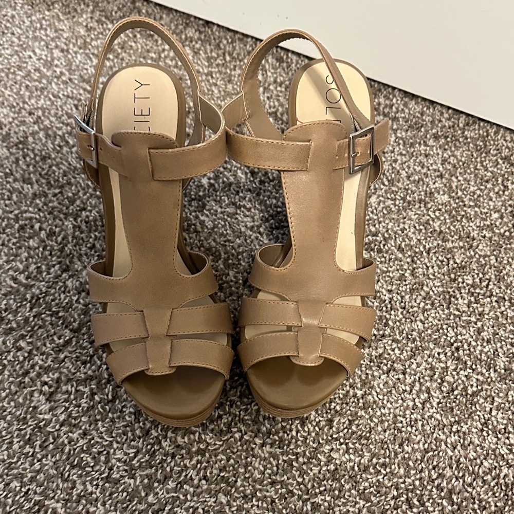 Sole Society Women's Brown Strappy Sandal Wedges